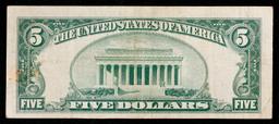 1934C $5 Blue Seal Silver Certificate Grades vf++