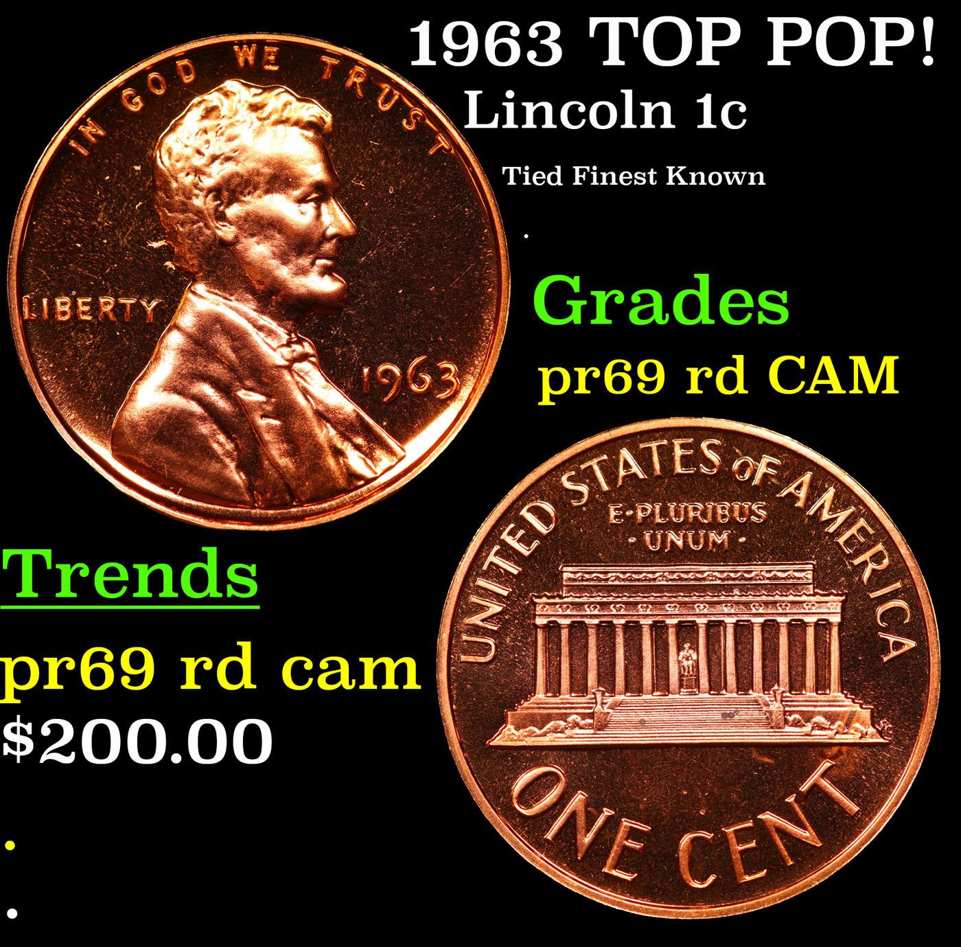 Proof 1963 Lincoln Cent TOP POP! 1c Graded pr69 rd CAM BY SEGS