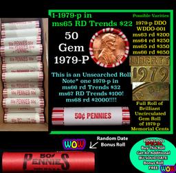 THIS AUCTION ONLY! BU Shotgun Lincoln 1c roll, 1979-p 50 pcs Plus one bonus random date BU roll! Ban