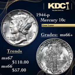 1944-p Mercury Dime 10c Grades GEM++ Unc