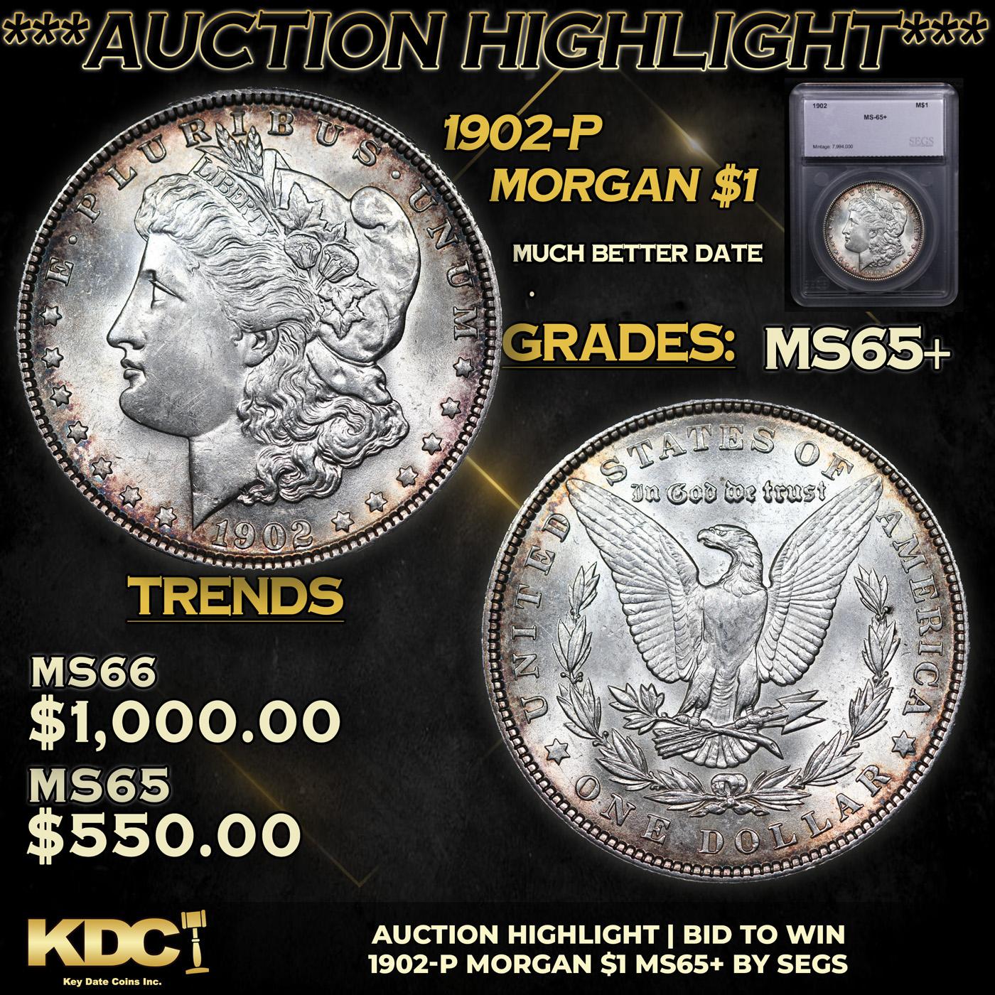 1902-p Morgan Dollar 1 Graded ms65+ By SEGS