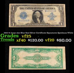 1923 $1 large size Blue Seal Silver Certificate Grades vf+ Signatures Speelman/White