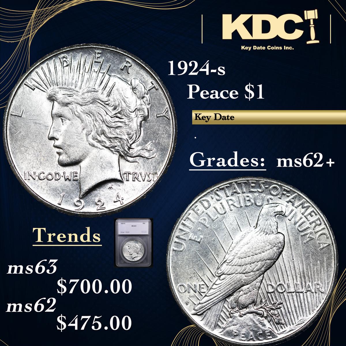 1924-s Peace Dollar 1 Graded ms62+ By SEGS