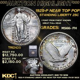 ***Auction Highlight*** 1925-p Standing Liberty Quarter Near Top Pop! 25c Graded ms66+ FH By SEGS (f