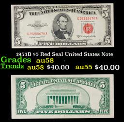 1953B $5 Red Seal United States Note Grades Choice AU/BU Slider