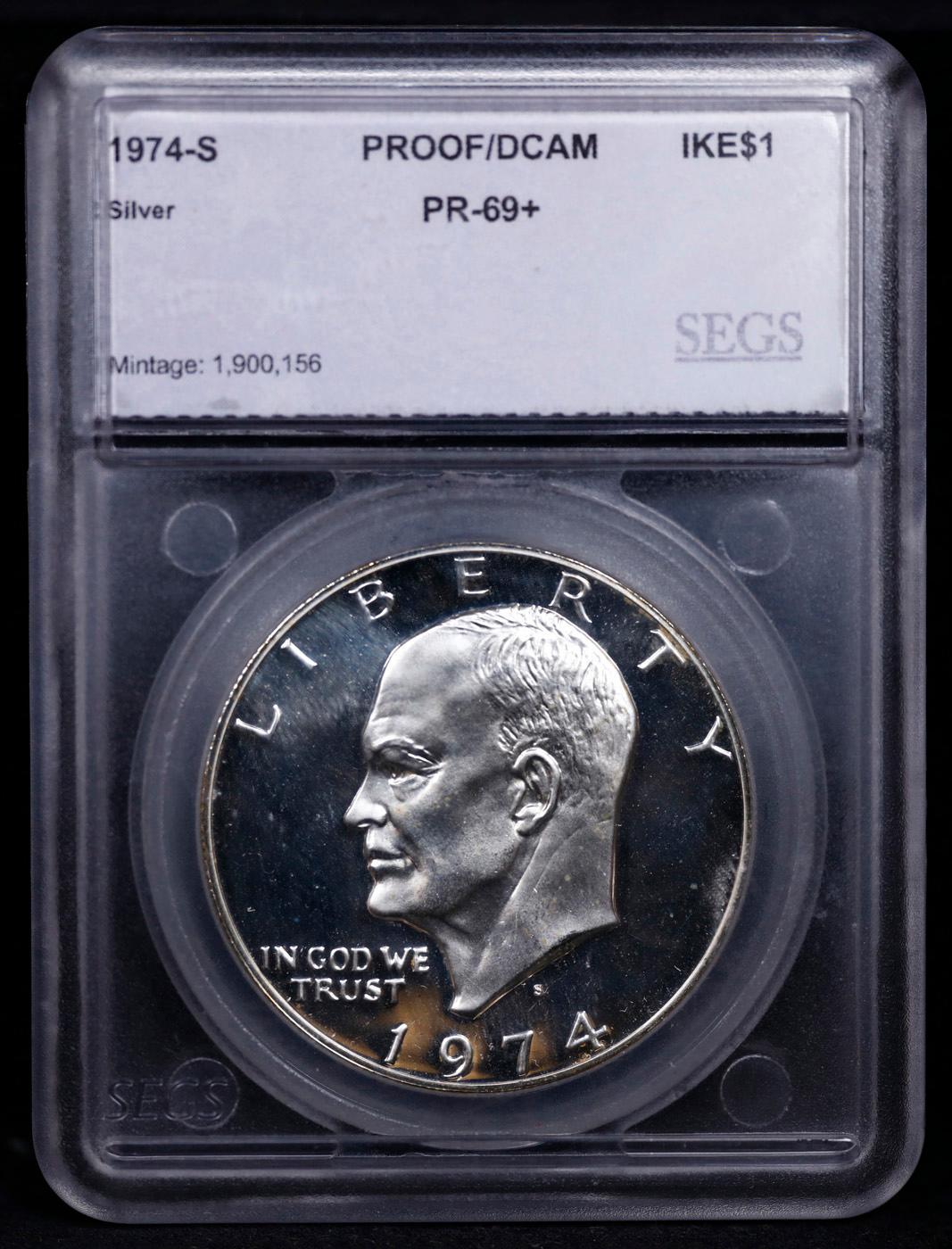 Proof 1974-s Silver Eisenhower Dollar $1 Graded pr69+ cam By SEGS
