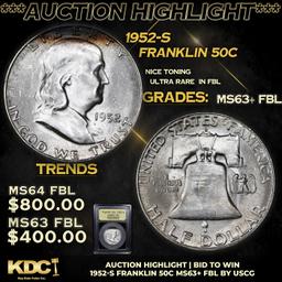 ***Auction Highlight*** 1952-s Franklin Half Dollar 50c Graded Select Unc+ FBL By USCG (fc)