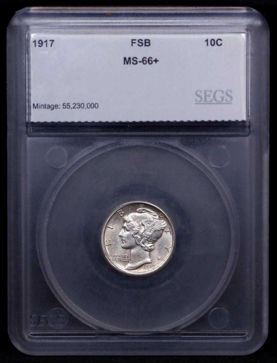 ***Auction Highlight*** 1917-p Mercury Dime 10c Graded ms66+ fsb By SEGS (fc)