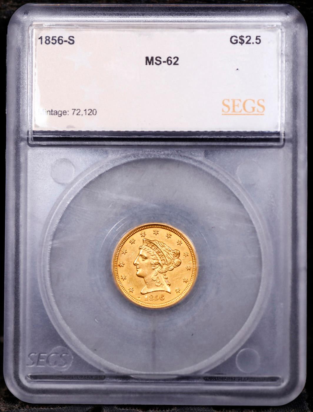 ***Auction Highlight*** 1856-s Gold Liberty Quarter Eagle $2 1/2 Graded ms62 By SEGS (fc)