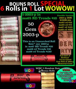 THIS AUCTION ONLY! BU Shotgun Lincoln 1c roll, 2003-p 50 pcs Plus THREE bonus random date BU roll! B