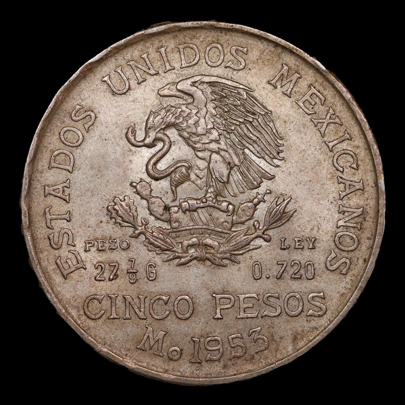 1953 Mexico 5 Pesos Silver KM# 467 Grades Brilliant Uncirculated