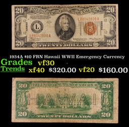 1934A $10 FRN Hawaii WWII Emergency Currency Grades vf++