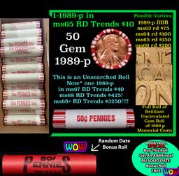 THIS AUCTION ONLY! BU Shotgun Lincoln 1c roll, 1989-p 50 pcs Plus one bonus random date BU roll! Ban