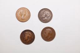 Group of 4 Coins, Great Britain Pennies, 1915, 1918, 1926, 1967