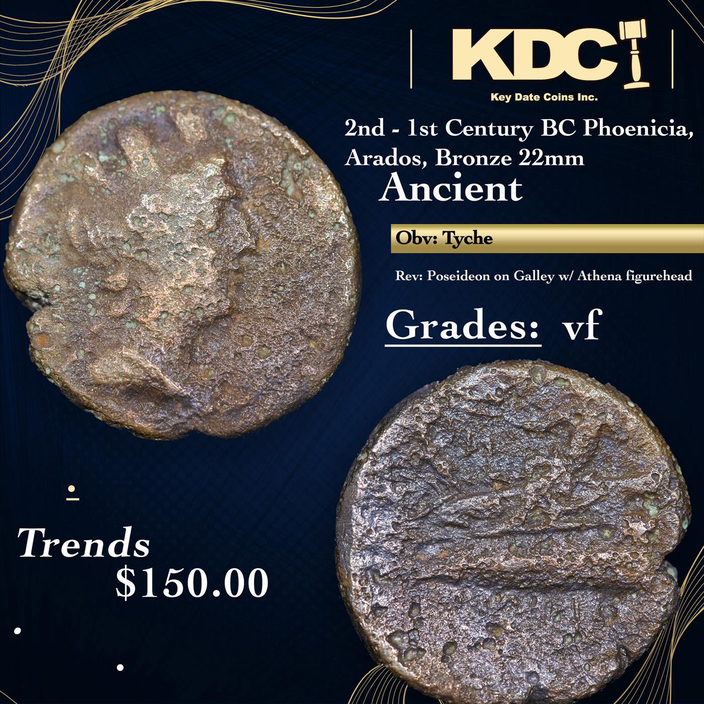 2nd - 1st Century BC Phoenicia, Arados, Bronze 22mm Ancient Grades vf