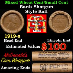 Lincoln Wheat Cent 1c Mixed Roll Orig Brandt McDonalds Wrapper, 1919-s end, Wheat other end