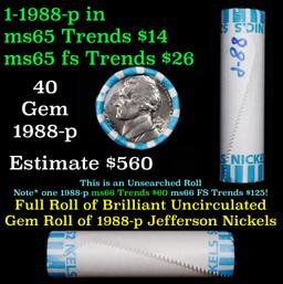 BU Shotgun Jefferson 5c roll, 1988-p 40 pcs Bank $2 Nickel Wrapper