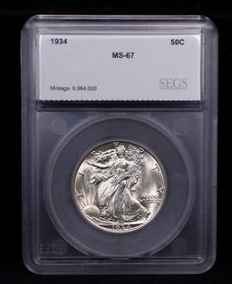 ***Auction Highlight*** 1934-p Walking Liberty Half Dollar Near Top Pop! 50c Graded ms67 By SEGS (fc