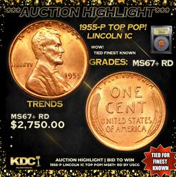 ***Auction Highlight*** 1955-p Lincoln Cent TOP POP! 1c Graded GEM++ RD By USCG (fc)