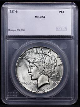 ***Auction Highlight*** 1927-s Peace Dollar Near Top Pop! $1 Graded ms65+ BY SEGS (fc)