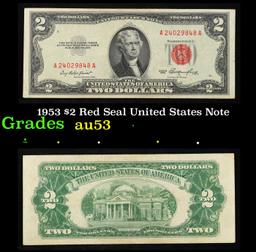 1953 $2 Red Seal United States Note Grades Select AU