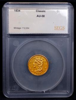 ***Auction Highlight*** 1834 Classic 1834 Classic Head Quarter Eagle Gold $2 1/2 Graded au58 BY SEGS