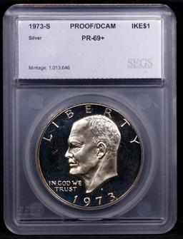 Proof 1973-s silver Eisenhower Dollar $1 Graded pr69+ dcam BY SEGS