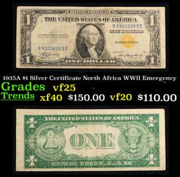 1935A $1 Silver Certificate North Africa WWII Emergency Currency Grades vf+