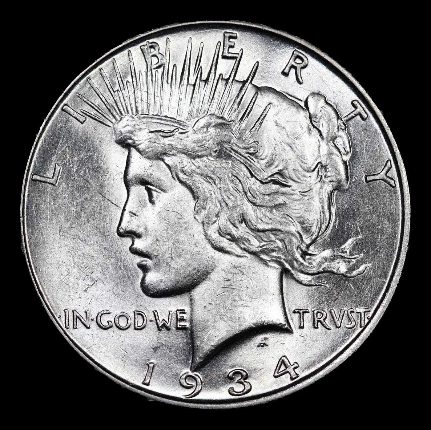 ***Auction Highlight*** 1934-d Peace Dollar $1 Graded GEM Unc By USCG (fc)