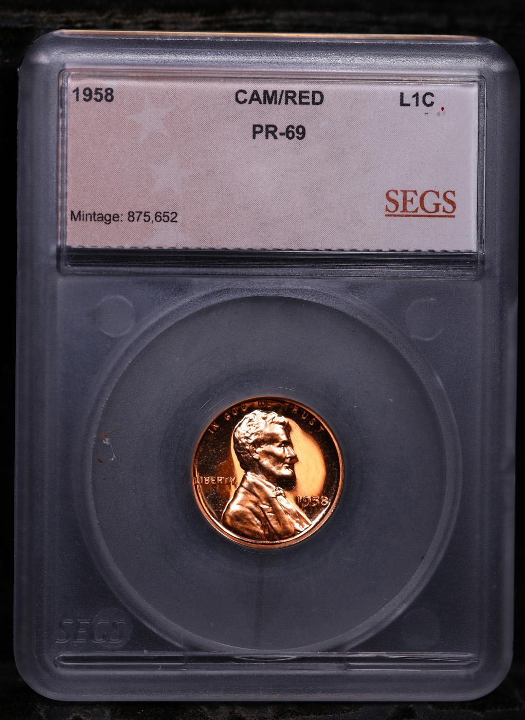 Proof ***Auction Highlight*** 1958 Lincoln Cent TOP POP! 1c Graded pr69 rd cam BY SEGS (fc)