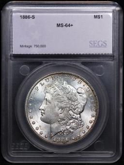 ***Auction Highlight*** 1886-s Morgan Dollar 1 Graded ms64+ BY SEGS (fc)