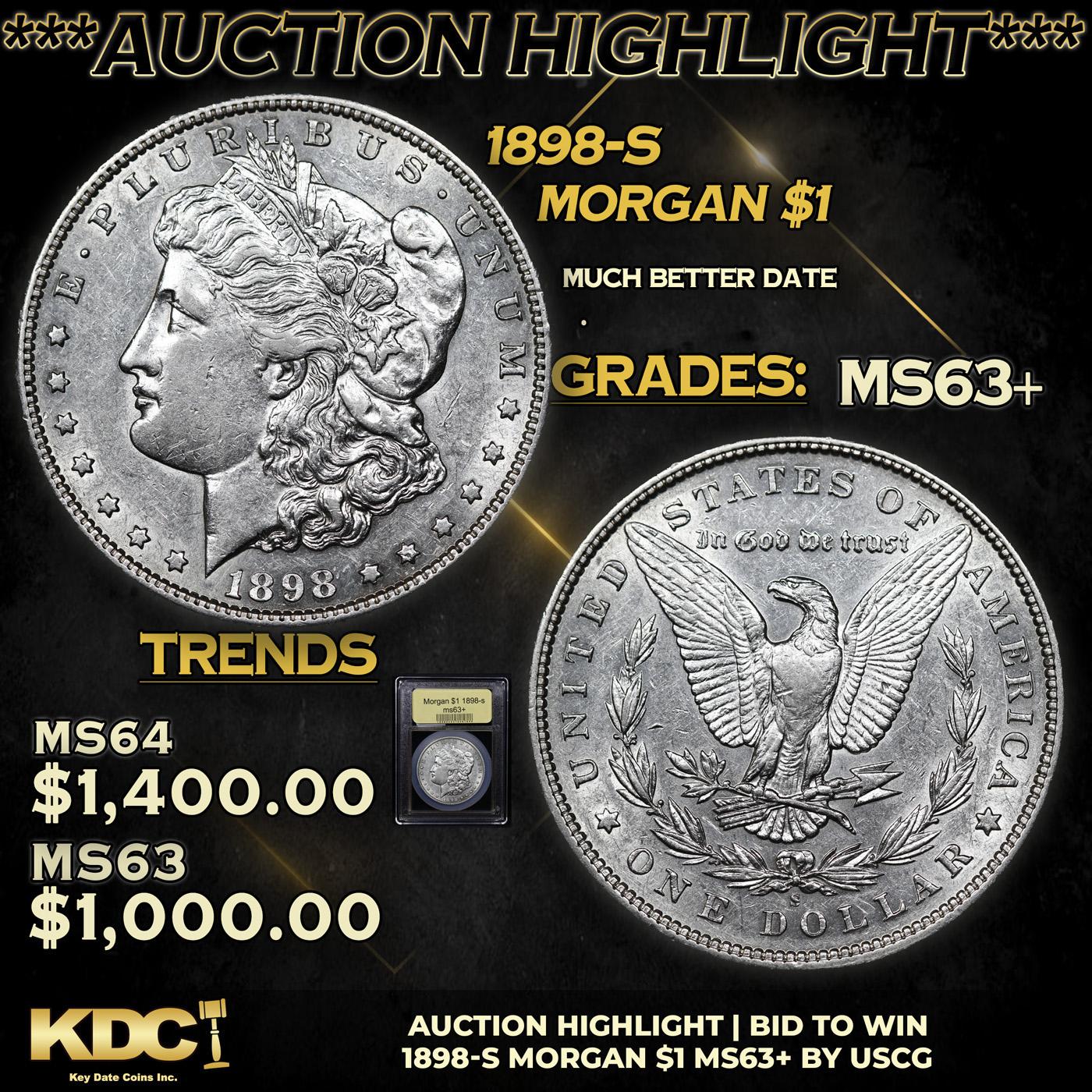 ***Auction Highlight*** 1898-s Morgan Dollar 1 Graded Select+ Unc By USCG (fc)