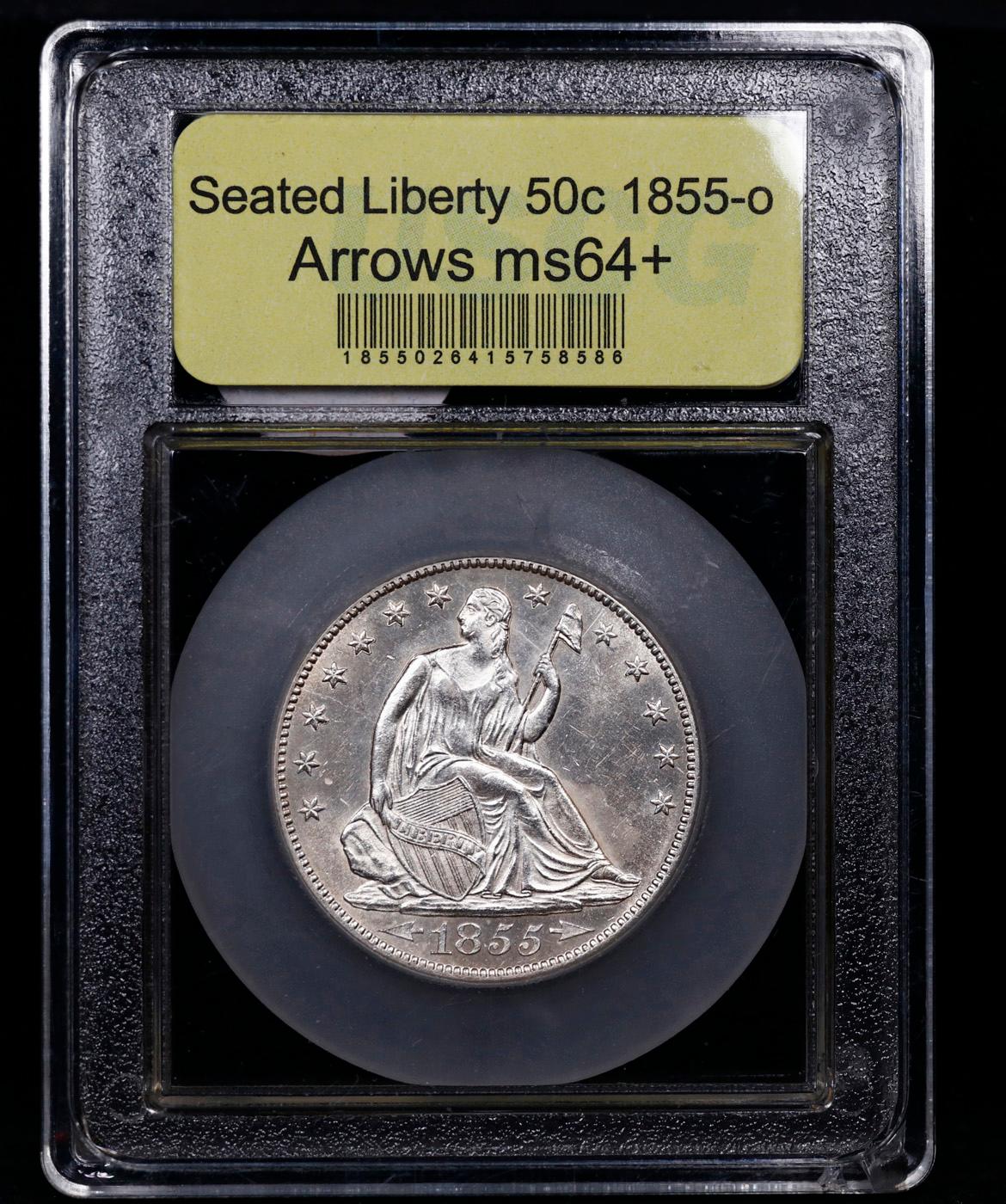 ***Auction Highlight*** 1855-o Arrows Seated Half Dollar 50c Graded Choice+ Unc By USCG (fc)