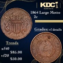 1864 Large Motto Two Cent Piece 2c Grades vf details