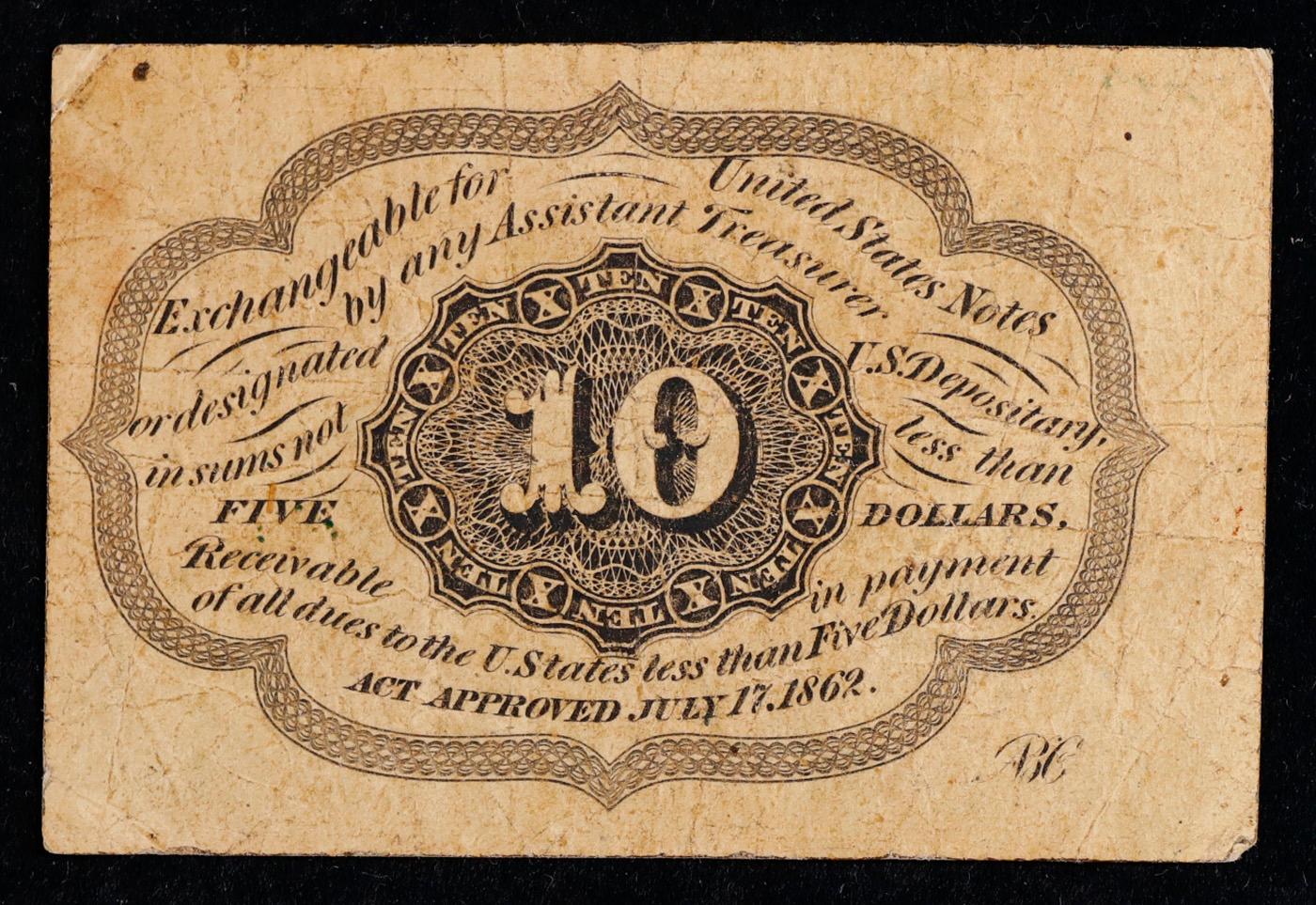 1862 US Fractional Currency 10c First Issue fr-1242 Washington Straight w/ Monogram Fr-1242 Grades v