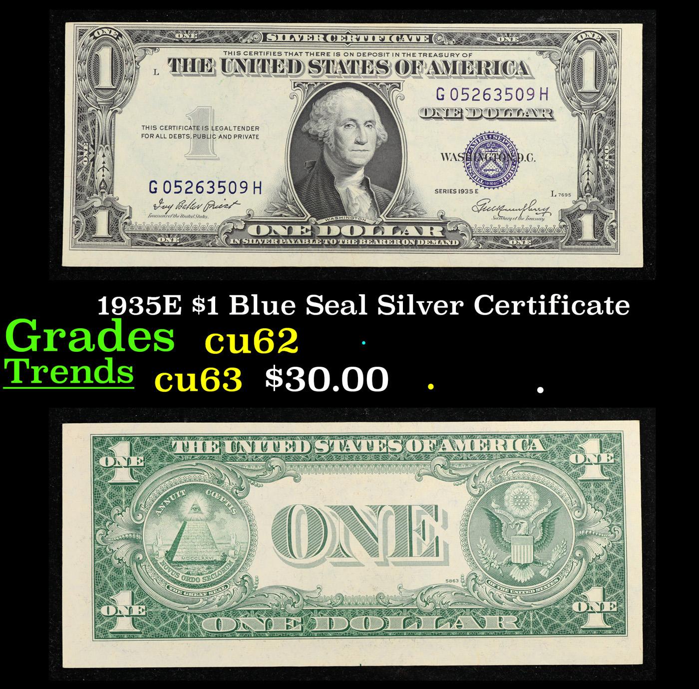 1935E $1 Blue Seal Silver Certificate Grades Select CU