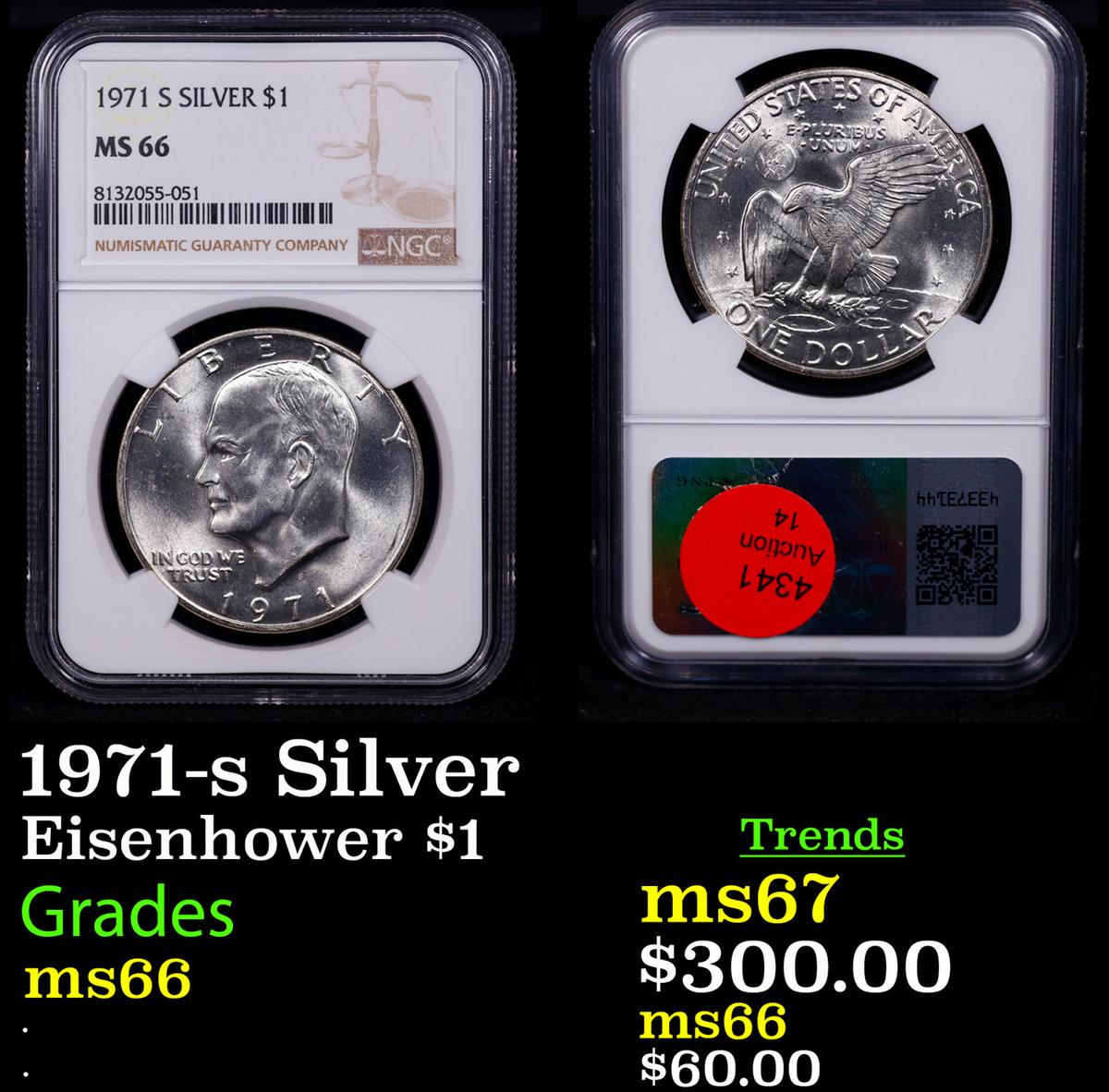 NGC 1971-s Silver Eisenhower Dollar 1 Graded ms66 By NGC