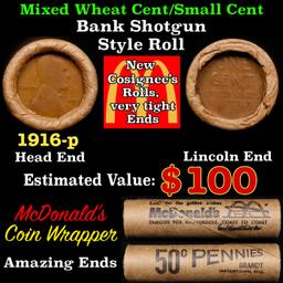 Lincoln Wheat Cent 1c Mixed Roll Orig Brandt McDonalds Wrapper, 1916-p end, Wheat other end