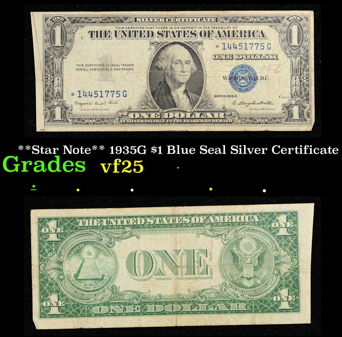 **Star Note** 1935G $1 Blue Seal Silver Certificate Grades vf+