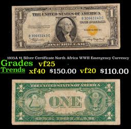 1935A $1 Silver Certificate North Africa WWII Emergency Currency Grades vf+