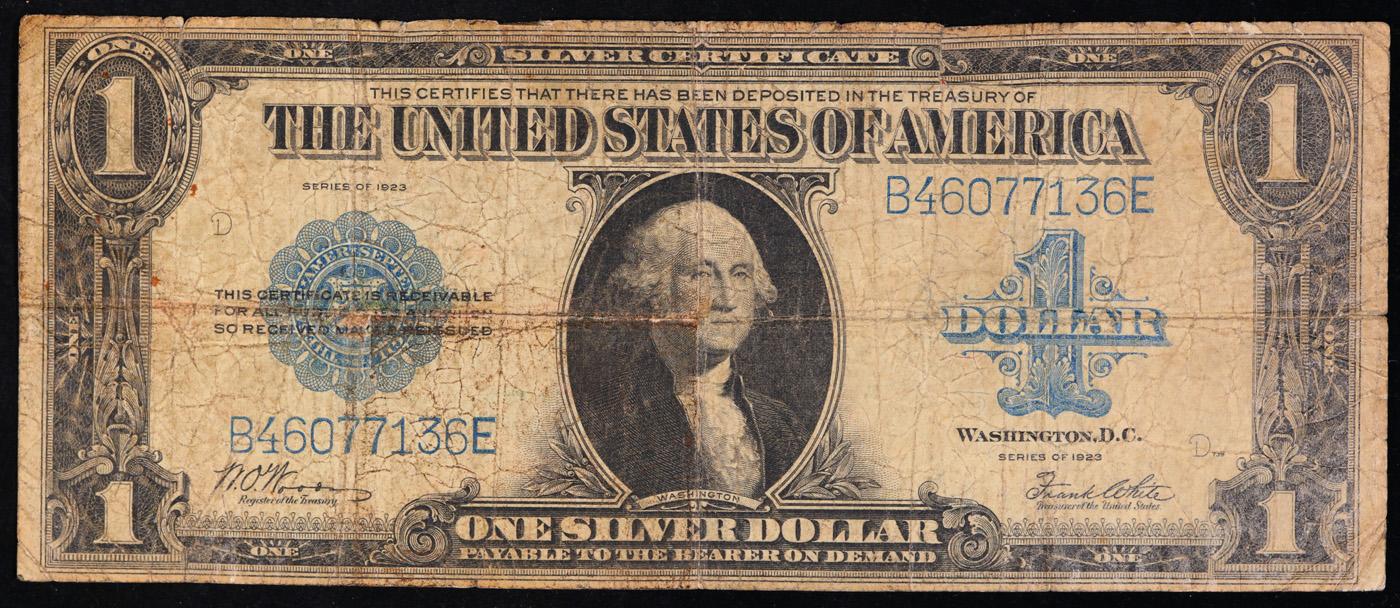 1923 $1 large size Blue Seal Silver Certificate Grades vf, very fine Signatures Woods/White