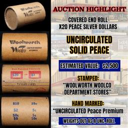 *Uncovered Hoard* - Covered End Roll - Marked "Unc Peace Premium" - Weight shows x20 Coins (FC)