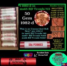 THIS AUCTION ONLY! BU Shotgun Lincoln 1c roll, 1982-d 50 pcs Plus one bonus random date BU roll! Ban