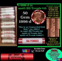 THIS AUCTION ONLY! BU Shotgun Lincoln 1c roll, 1996-d 50 pcs Plus one bonus random date BU roll! Ban