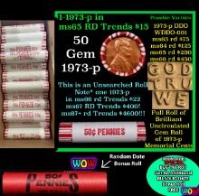 THIS AUCTION ONLY! BU Shotgun Lincoln 1c roll, 1973-p 50 pcs Plus one bonus random date BU roll! Ban