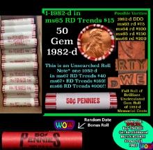 THIS AUCTION ONLY! BU Shotgun Lincoln 1c roll, 1982-d 50 pcs Plus one bonus random date BU roll! Ban