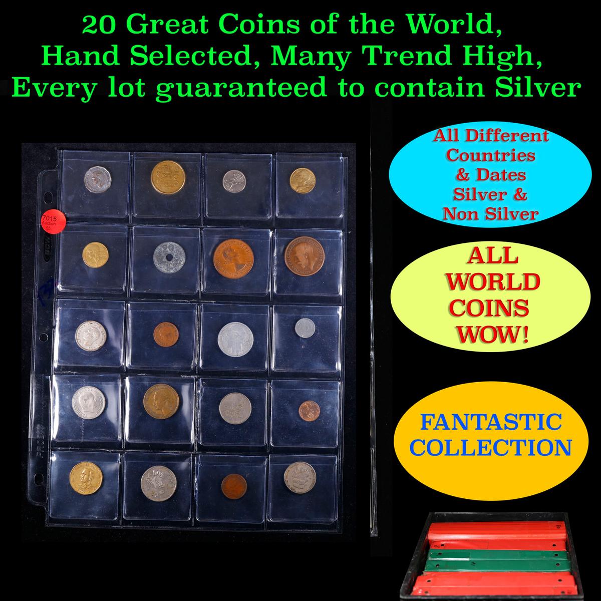 20 Great Coins of the World, hand selected, many trend high, every lot guaranteed to contain Silver.