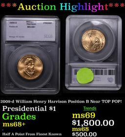 ***Auction Highlight*** 2009-d William Henry Harrison Position B Presidential Dollar Near TOP POP! 1