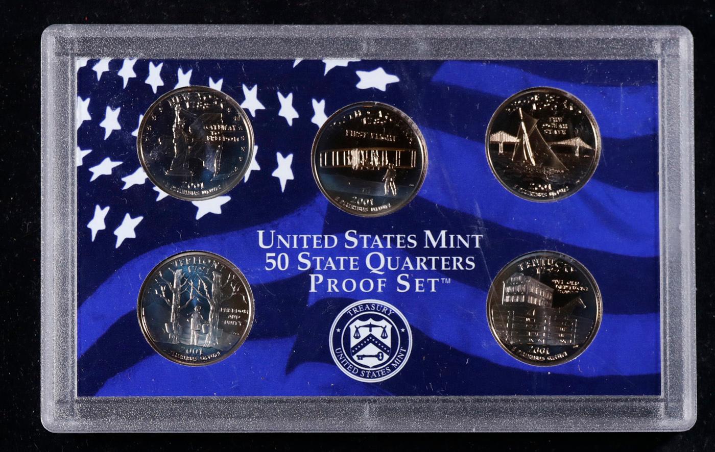 2001 United States Mint Proof Quarters 5 pc set No Outer Box