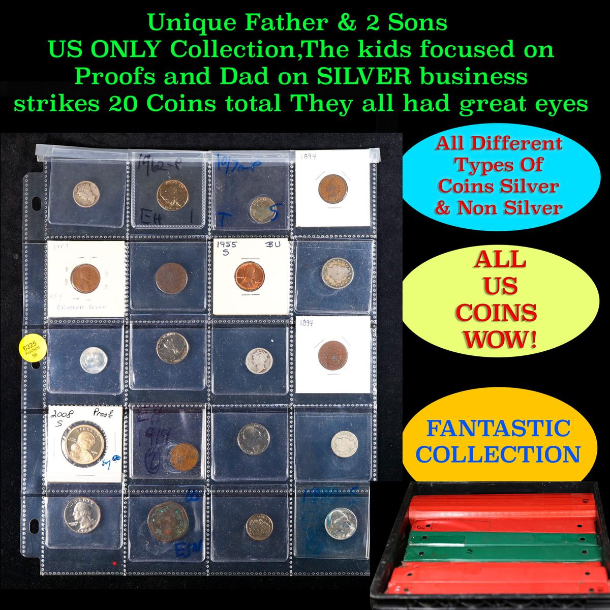 Unique Father & 2 Sons US ONLY Collection,The kids focused on Proofs and Dad on SILVER business stri